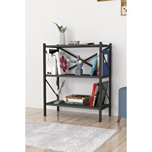 Dekoratif 3 Raflı Kitaplık Metal Kitaplık Antrasit