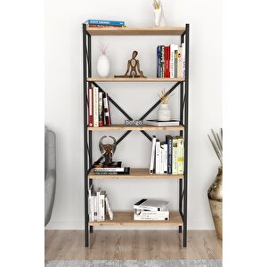Bofigo Dekoratif 5 Raflı Kitaplık Metal Kitaplık Çam