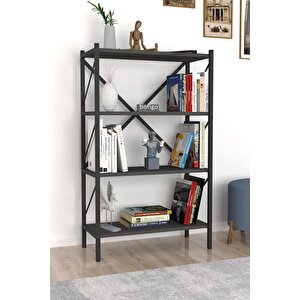 Dekoratif 4 Raflı Kitaplık Metal Kitaplık Antrasit