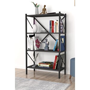 Dekoratif 4 Raflı Kitaplık Metal Kitaplık Antrasit