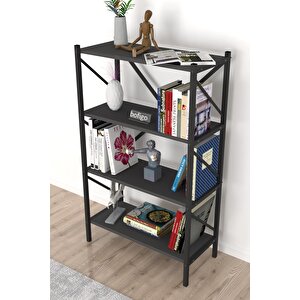 Bofigo Dekoratif 4 Raflı Kitaplık Metal Kitaplık Antrasit