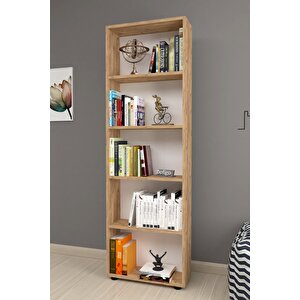 Dekoratif 5 Raflı Kitaplık Modern Kitaplık Çam