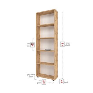 Bofigo Dekoratif 5 Raflı Kitaplık Modern Kitaplık Çam