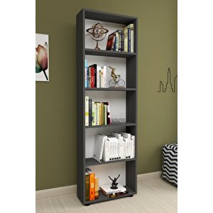 Dekoratif 5 Raflı Kitaplık Modern Kitaplık Antrasit
