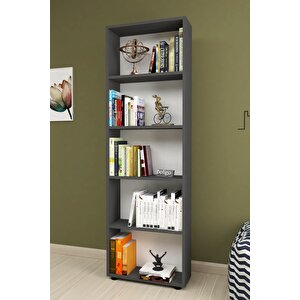 Dekoratif 5 Raflı Kitaplık Modern Kitaplık Antrasit