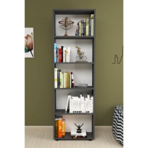 Dekoratif 5 Raflı Kitaplık Modern Kitaplık Antrasit