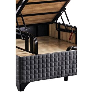 Star Baza Ve Başlık Seti 160x200 Cm Çift Kişilik Antrasit Keten Kumaşlı Lüks Baza Ve Başlık Takımı