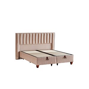Hades Lüks Baza Ve Başlık Seti 90x190 Cm Tek Kişilik Baza Ve Başlık Takımı Krem Özel Kumaş