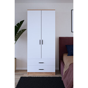 Abete-2 Kapılı 2 Çekmeceli Gardırop / Atlantik Çam-beyaz