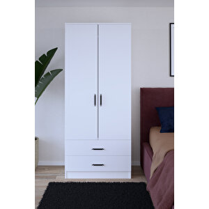 Abete-2 Kapılı 2 Çekmeceli Gardırop / Beyaz