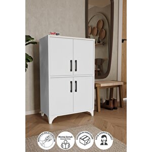 4 Kapaklı 4 Bölmeli Ayakkabılık Çok Amaçlı Dolap Ayakkabı Dolabı Beyaz