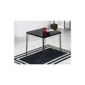 Mera Yemek Masası Takımı-mutfak Masası Takımı-siyah Mermer Desenli 70x70 Oval Kenar