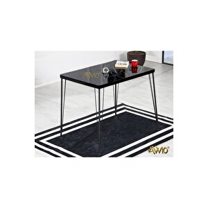 70x110 Nisa Siyah Mermer Görünümlü Mutfak Masası