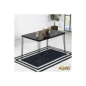 Mera Yemek Masası Takımı-mutfak Masası Takımı-siyah Mermer Desenli 70x110