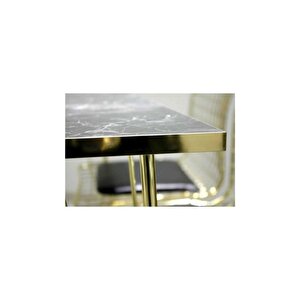 70x110 Rixo Yemek Masası Takımı-mutfak Masası Takımı-siyah Mermer Desen Gold