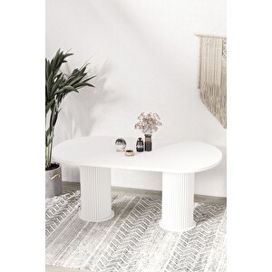 Kiev Ptt Lake Mdf Beyaz Ayakli 80x180 Mutfak Masasi Yemek Masasi