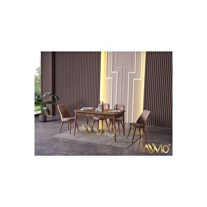 Lotus Yemek Masası Mutfak Masası Açılır Masa Takımı Cappucino 4 Sandalyeli