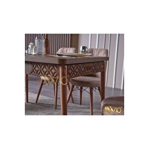 Lotus Yemek Masası Mutfak Masası Açılır Masa Takımı Cappucino 4 Sandalyeli