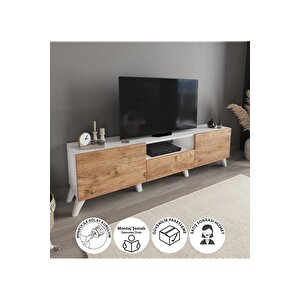 Tv Ünitesi 160 Cm Tv Sehpası Düşer Kapaklı Tv Ünitesi Televizyon Sehpası Beyaz-çam