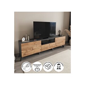 Tv Ünitesi 160 Cm Tv Sehpası Düşer Kapaklı Tv Ünitesi Televizyon Sehpası Antrasit-çam