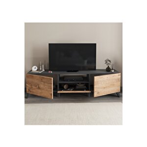 Tv Ünitesi 160 Cm Tv Sehpası Düşer Kapaklı Tv Ünitesi Televizyon Sehpası Antrasit-çam