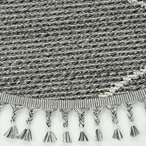 Elit 02 Gri Bukle Halı Hav Toz Vermez Antre Mutfak Halısı Etnik Örgü Desen yuvarlak halı 120x120 cm