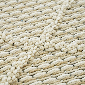 Elit 02 Bej Bukle Halı Hav Toz Vermez Antre Mutfak Halısı Etnik Örgü Desen yuvarlak halı 80x80 cm