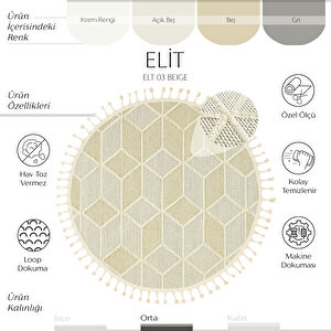 Elit 03 Bej Bukle Halı Hav Toz Vermez Antre Mutfak Halısı Etnik Örgü Desen yuvarlak halı 120x120 cm