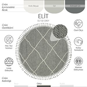 Cool Halı Elit 02 Gri Bukle Halı Hav Toz Vermez Antre Mutfak Halısı Etnik Örgü Desen yuvarlak halı