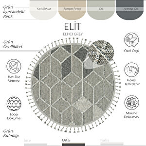 Elit 03 Gri Bukle Halı Hav Toz Vermez Antre Mutfak Halısı Etnik Örgü Desen yuvarlak halı 200x200 cm