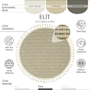 Elit 17 Bej Bukle Halı Hav Toz Vermez Antre Mutfak Halısı Etnik Örgü Desen yuvarlak halı 120x120 cm