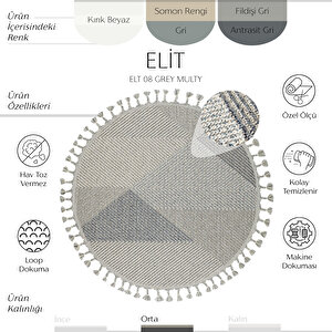 Elit 08 Gri Bukle Halı Hav Toz Vermez Antre Mutfak Halısı Etnik Örgü Desen yuvarlak halı 200x200 cm