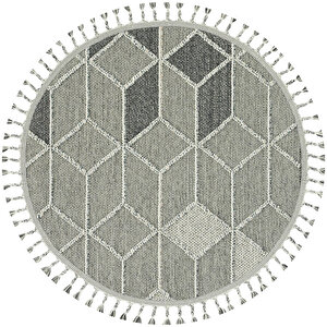 Elit 03 Gri Bukle Halı Hav Toz Vermez Antre Mutfak Halısı Etnik Örgü Desen yuvarlak halı 80x80 cm