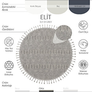 Cool Halı Elit 01 Gri Bukle Halı Hav Toz Vermez Antre Mutfak Halısı Etnik Örgü Desen yuvarlak halı
