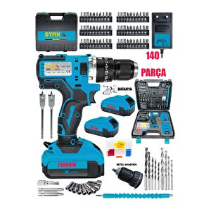 2100wh Lion 10ahm Çelik Mandren Akülü Vidalama Darbeli Şarjlı Matkap Seti 140 Parça Full Çantalı Set