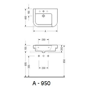 Serel Verda Tezgah Üstü 48x95 Cm Lavabo 8936tds000