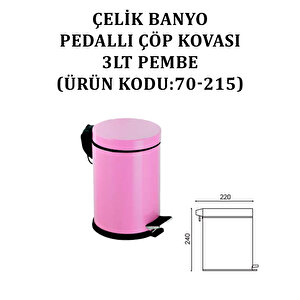 Çelik Banyo Pedallı Çöp Kovası 3lt Pembe (model No: 70-215)