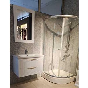 Banyo Erguvan 80 Cm Beyaz Lavabolu Banyo Dolabı Aynalı Üst Dolap