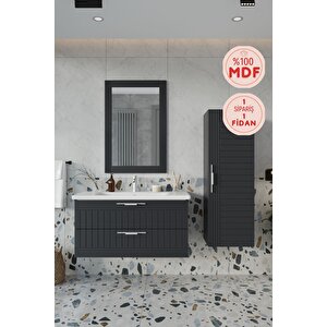 Erguvan Ant Demonte 100 Cm Banyo Dolabı Ayna Lavabo Boy Dolabı