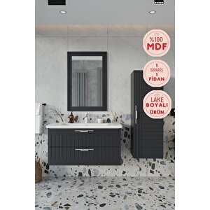 Erguvan Ant Demonte 100 Cm Banyo Dolabı Ayna Lavabo Boy Dolabı