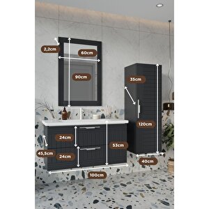 Erguvan Ant Demonte 100 Cm Banyo Dolabı Ayna Lavabo Boy Dolabı