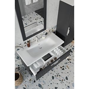 Erguvan Ant Demonte 100 Cm Banyo Dolabı Ayna Lavabo Boy Dolabı
