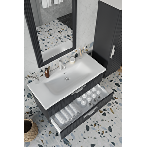 Erguvan Ant Demonte 100 Cm Banyo Dolabı Ayna Lavabo Boy Dolabı