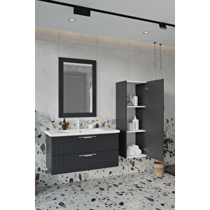 Erguvan Ant Demonte 100 Cm Banyo Dolabı Ayna Lavabo Boy Dolabı