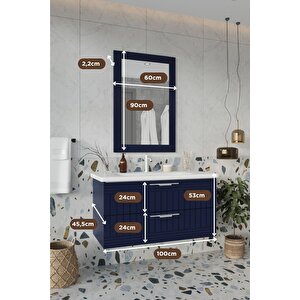 Erguvan Lacivert Demonte 100 Cm Banyo Dolabı Ayna Lavabo