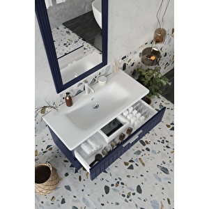 Erguvan Lacivert Demonte 100 Cm Banyo Dolabı Ayna Lavabo