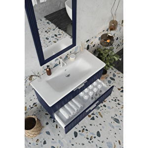Erguvan Lacivert Demonte 100 Cm Banyo Dolabı Ayna Lavabo