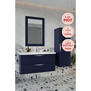 Erguvan Laci̇vert Demonte 100 Cm Banyo Dolabı Ayna Lavabo Boy Dolabı