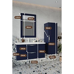 Erguvan Laci̇vert Demonte 100 Cm Banyo Dolabı Ayna Lavabo Boy Dolabı