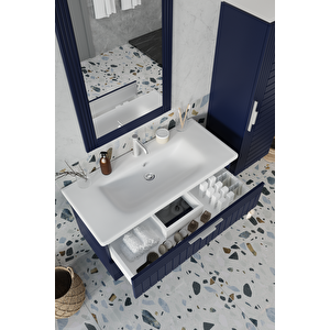 Erguvan Laci̇vert Demonte 100 Cm Banyo Dolabı Ayna Lavabo Boy Dolabı